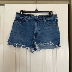 Abercrombie & Fitch The Mom Short High Waisted Blue Distressed Jean Shorts